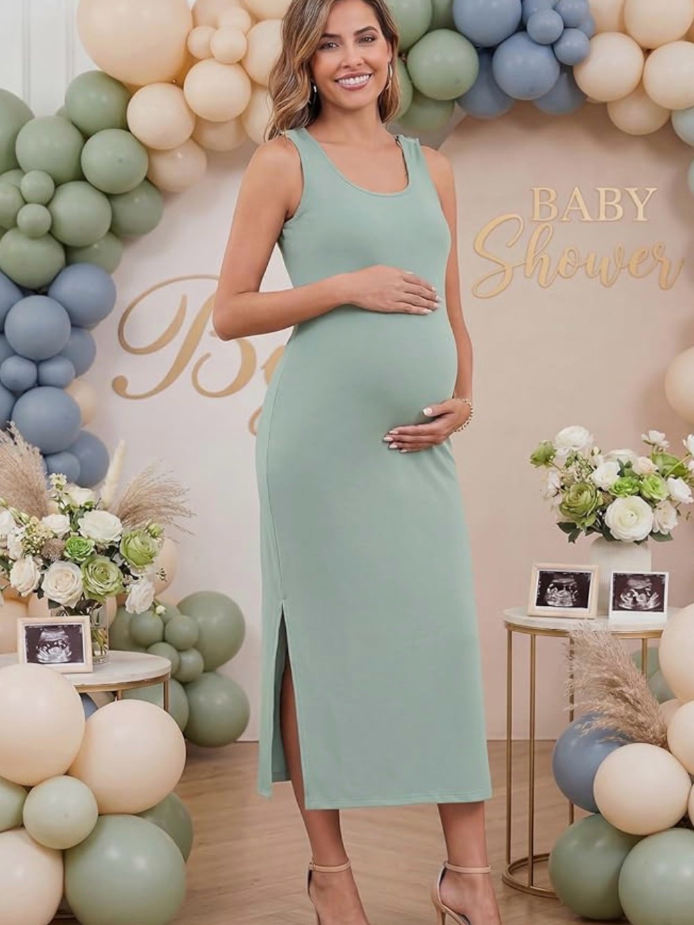 Sage Green Maternity/Nursing Tank Midi Dress